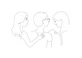 Three young girls with different hairstyles are talking and discussing sth Royalty Free Stock Photo